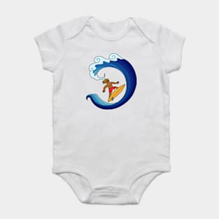 Surfer on blue wave sea ocean. Summer outdoor sport activity concept. Baby Bodysuit